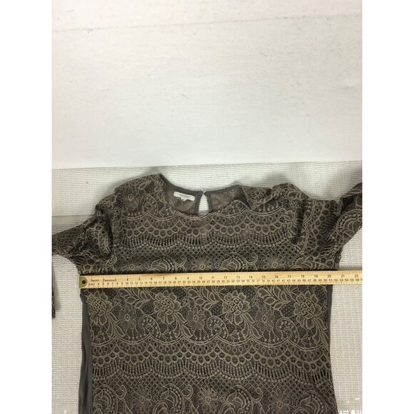 Maurices Womens Lace Overlay Top Size L 3/4 Sleeves Brown Gray Sheer Front - Picture 9 of 14